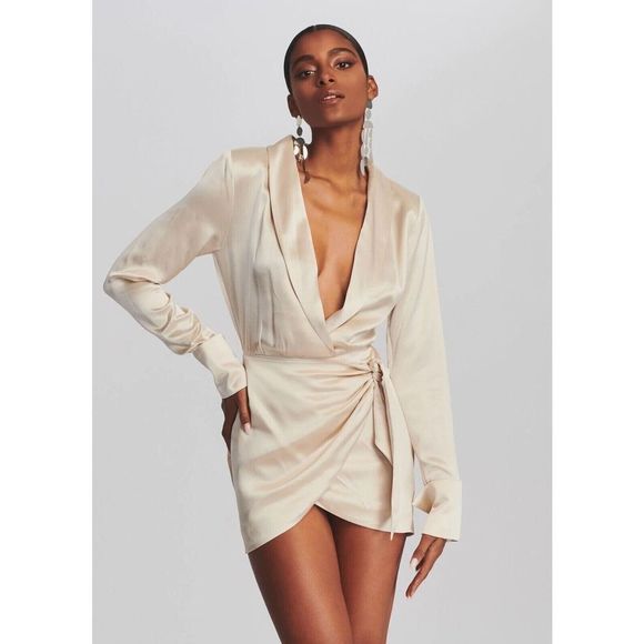 retrofete Dresses & Skirts - Retrofete Hailey Mini Dress Satin Champagne NEW WITH TAGS Large